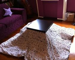 According to wikipedia, a kotatsu, used almost exclusively in japan, is a low, wooden table frame covered by a futon, or heavy blanket, upon which a table top sits. Japanese Swedish Kotatsu Made In Australia For Canadian Conditions Ikea Hackers