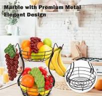 Amazon.com: Winmien 2 Tier Fruit Bowl, Luxurious Fruit Basket-Vegetable  Holder, Super Capacity Thicken Metal Wire Basket with 2 Banana Hooks,  Kitchen ...