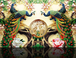 Wholesale Large Painting Home Decor Peacock Green Branches Murales De Pared 3d Wallpaper Hotel Background Modern Mu In 2020 Modern Mural Peacock Wallpaper 3d Wallpaper