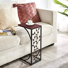 Amazon Com Yaheetech C Shaped Sofa Side Table Snack Table End Table Elegant Leaf Design For Living Room Office Small Space Rustic Brown Home Kitchen