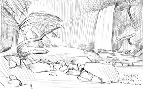How To Draw Jungles Step By Step Jungle Drawing Waterfall Drawing Landscape Drawings