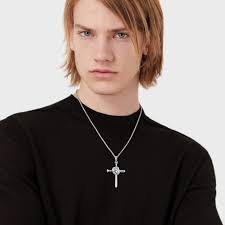 Wholesale 925 Sterling Silver Cross with Baseball Glove and Bat Charm  Pendant Necklace for Men