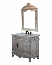 Antique Style Single Sink Bathroom Vanity Set With Mirror Imperial White Color Stone Countertop Antique White C Vanity Bathroom Vanity Vanity Set With Mirror