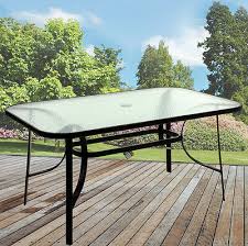 It will be a our friends glass top patio table shattered during a windstorm when they forgot to bring in the attached umbrella. Rectangular Glass Table Outdoor Dining Patio Garden Furniture Black Metal Frame 5055493839137 Ebay