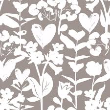 Vector flower seamless pattern background. Picsome Floral Pattern With Hearts And Plants Silhouettes In Grey