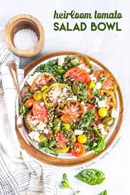 Low Carb Heirloom Tomato Salad Bowl Heirloom Tomatoes Torn Fresh Herbs Basil Parsley Dill Mint Crumbled Fe Heirloom Tomato Salad Tomato Salad Low Carb