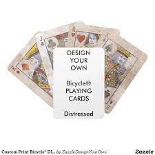 At custom ink we offer playing card decks that you can personalize with ease in our design lab. Custom Print Bicycle Distressed Playing Cards Custom Playing Cards Custom Personalized Gifts Bicycle Playing Cards