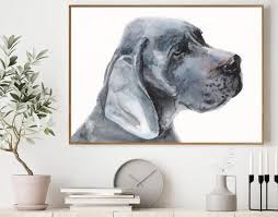 Great Dane Print Great Dane Decor Great Dane Watercolor Etsy Dog Wall Art Great Dane Blue Great Danes