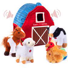 Plush Creations Plush Farm Animals For Toddlers With Plush Barn House Carrier Animal Farm Set Includes 4 Farm Animals For Toddler Farm Animal Toys Plush Horse