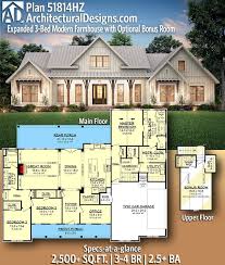 House plans with bonus rooms. Plan 51814hz Expanded 3 Bed Modern Farmhouse With Optional Bonus Room Modern Farmhouse Plans New House Plans House Plans Farmhouse