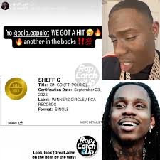 Brooklyn's own #SheffG celebrates his collab single 'On Go' with Chicago  artist #PoloG being certified as a Gold Record by the RIAA 📀🏆