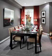 Enhance the look of a black, white, or gray table with a set of burgundy or cardinal red dining room chairs. Dining Room Designs Jane Lockhart Interior Design Red Dining Room Modern Dining Room Dining Room Contemporary