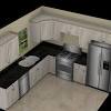 Classic medium tone shaker cabinetry with glass front panel, jet (absolute) black granite countertops and medium tone tile flooring associated with stainless steel appliances suggest a contemporary design scheme. 1