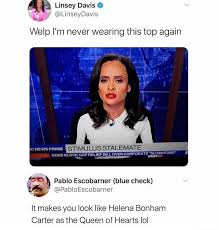 The latest meme 2019 soundboard. Linsey Davis Linseydavis I M Never Wearing This Top Again Stimulus Stalemate Dems Block Gop Relief Bill Over Corporate Ushf Pablo Escobarner Blue Check It Makes You Look Like Helena Bonham Carter