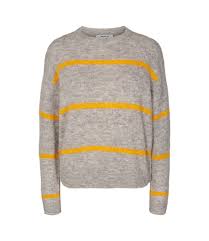 msch moss copenhagen 14304 femme alpaca stripe jumper in grey mel stripe