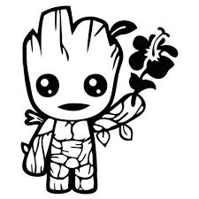 In this art video i show you how to draw the adorable baby groot from guardians of the galaxy. Cute Baby Groot Holding Flower 5 Tall Color Black Decal Laptop Tablet Skateboard Car Windows Stickers Buy Online In Cook Islands At Cook Desertcart Com Productid 66996367