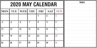 May 2020 Calendar With Notes May 2020 May2020 Maycalendar May2020calendar Calendar Printables Monthly Calendar Template Calendar Template