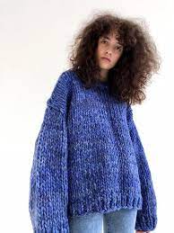 Thick Wool Sweater Oversized Blue Chunky Knit Sweater Women Etsy In 2021 Knitting Women Sweater Chunky Knits Sweater Knitted Sweaters