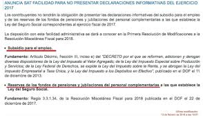 Por lo anterior, se elimina la tabla del subsidio mensual y anual de los artículos 115 y 178 de la ley del impuesto sobre la renta y todos los textos que hacían referencia al mismo. Sat No Se Presentara Informativa De Subsidio Al Empleo Idc