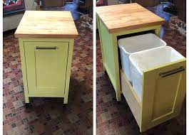 Costway rolling kitchen cart island heavy duty storage brown trolley cabinet utility modern. Small Kitchen Island With Slide Out Double Trash Cans Ana White