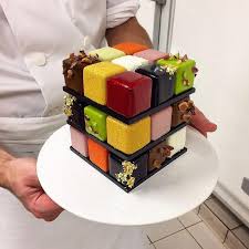 Rubik S Cube Cakes Put A Playful Spin On Traditional French Pastries Rubiks Cube Cake Cube Cake Geometric Cake