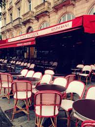 Paris France Red White Cafe Seating And Red Awning At The Saint Severin Restaurant Cafe Seating White Cafe Red And White