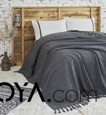 Ecocotton Organik Pamuk Jakarli Cift Kisilik Pike Seti Balera Antrasit Mobilya Ev Dekorasyonu Kisilik