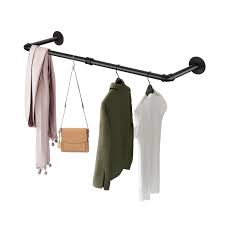 Modern garment store wall mounted display hanging clothing metal wall display rack. Greenstell Industrial Pipe Space Saving Wall Mounted Clothes Rack Shor