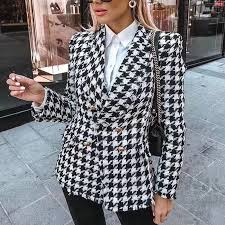 Black And White Houndstooth Blazer Bey Azura On Instagram Black And White Houndstooth Blazer Coat With Gold Buttons By Beyazura Com Womens Tweed Jacket Tweed Jacket Outfit Tweed Jacket
