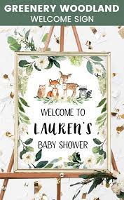 Greenery Floral Woodland Welcome Sign Woodland Baby Shower Invitations Baby Shower Woodland Baby Shower Woodland Theme