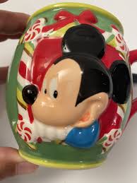 Mickey Mouse Christmas Disney Holiday Mug Embossed 3D Coffee Tea Cup Green  Candy