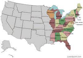 The eastern united states, commonly referred to as the american east or simply the east, is the region of the united states lying to the east of the mississippi river. Test Your Geography Knowledge Eastern Usa States Lizard Point Quizzes