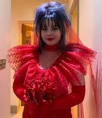 Womens beetlejuice lydia deetz bride halloween costume red dress veil s m ltop rated seller. First Lydia Costume Test Getting Ready For Halloween Beetlejuice