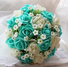 Shop with afterpay on eligible items. Wedding Bouquet Turquoise Ivory Roses Artificial Bridal Bridesmaid Flo Vanrina