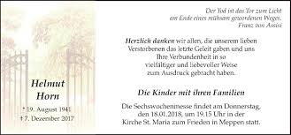 Traueranzeigen von Helmut Horn