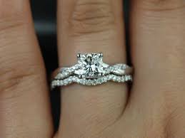 Rosados Box Tressa White Gold Cushion Fb Moissanite And Diamond Twist Wedding Set Wedding Rings Unique Wedding Rings Engagement Wedding Rings Simple