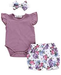 Newborn Baby Girl Clothes Flare Sleeve Romper + Floral Short ...