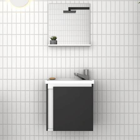 KIT GABINETE MDF C/ ESPELHO 40 ONIX PRETO P101196