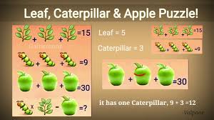 This puzzle is called caterpillar, clock and flower puzzle you need to find the value of. Caterpillar Leaf Apple Puzzle 19 Find The Answer In 30 Seconds Image Puzzle Gameroonz Youtube