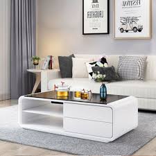 This coffee table with storage also includes faux drawer fronts for an added design dimension. White Glass Coffee Table High Gloss Mdf 2 Storage Drawers Living Room Furniture For Sale Online Ebay Center Table Living Room Centre Table Living Room Sofa Table Design