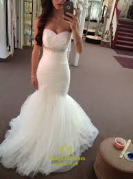 White Tulle Sleeveless Floor Length Mermaid Style Wedding Dress Vampal Dresses