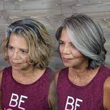 5 Ways Of Blending Gray Hair Without Regular Root Touch Ups Blending Gray Hair Gray Hair Highlights Grey Hair Transformation