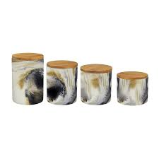 These ceramic jars are made with clamped some canister sets absorb moisture, which is why you find your stored dry products caking at times. 4 Pc Canister Set White Grey Marble Tortoise Pattern Multiple Sizes Fo Diamond Home