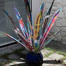 2 1 2 Foot Blue Tequila Rustic Sculpture Metal Art Garden Art Yard Art Garden Sculpture Cactus Southwestern Decor Garden Decor Home Decor Palm Frond Art Metal Sculptures Garden Metal Yard Art