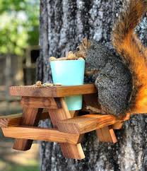 This squirrel or bird picnic table feeder is made from cedar and left in its natural state. Goodshomedesign