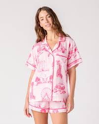 Katie Kime Dallas Toile Woven Shorty Pajama Set, Womens, S, Pink
