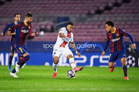 Lionel messi, ousmane dembélé y antoine griezmann. Kylian Mbappe Psg Shoots V Barcelona Champions League 2021 Images Football Posters
