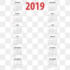 2019 Calendar Png Transparent Vector Month Year New New Year Isolated No Background Transparent Gregorian Editable Calendar Calendar Vector Calendar Png
