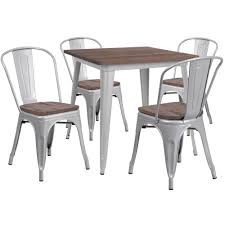 Find the dining room table and chair set that fits both your lifestyle and budget. Flash Furniture 31 5 Square Silver Metal Table Set With Wood Top And 4 Stack Chairs Ch Wd Tbch 4 Gg