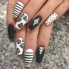 Black And White Striped Nails Coffin 50 Coffin Nail Art Ideas Maroon Nails Coffin Nails Designs Diamond Nail Art